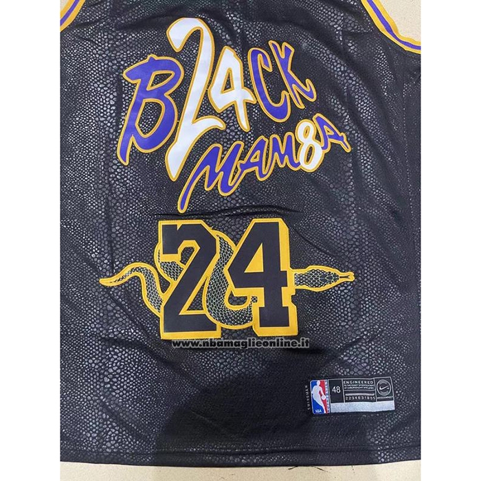Maglia Los Angeles Lakers Kobe Bryant #24 Black Mamba Snakeskin Nero